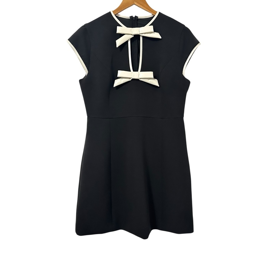 Commense Black Mini Dress with Cream Bows